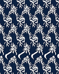 White Abstract Swirls On Navy Rug