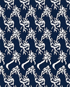 White Abstract Swirls On Navy Rug