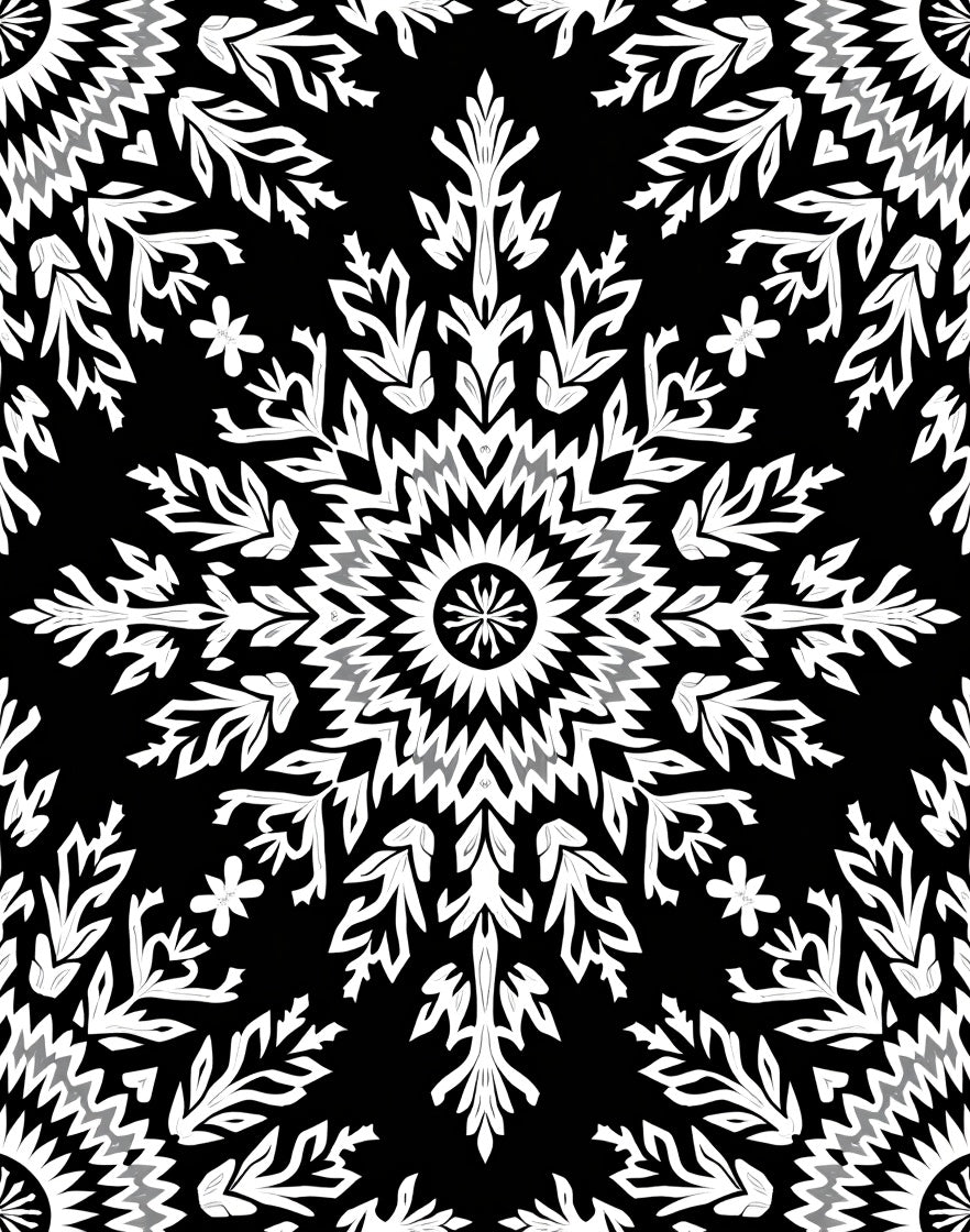 Bold Black and White Floral Mandala Rug