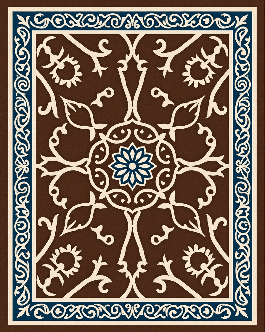 Brown Floral Scrollwork Decorative Rug