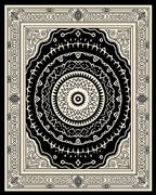 Intricate Radial Black Ivory Pattern Rug