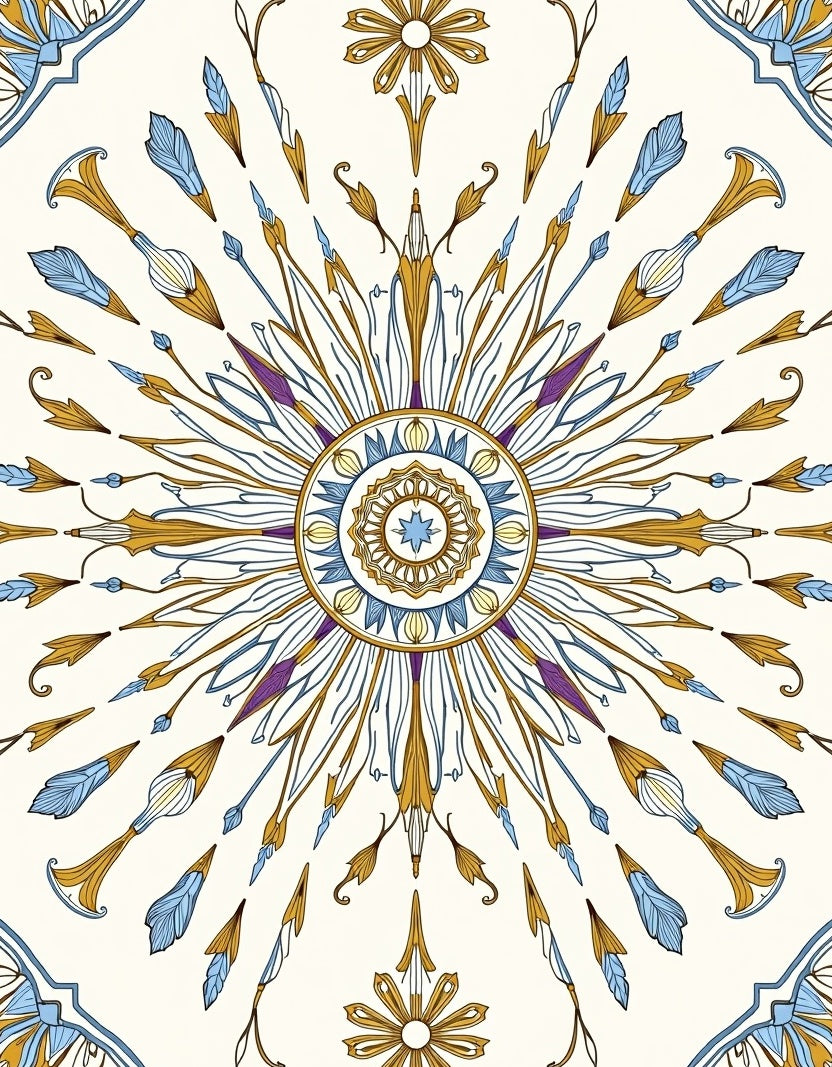 Ornate Sunburst Mandala Pattern Rug