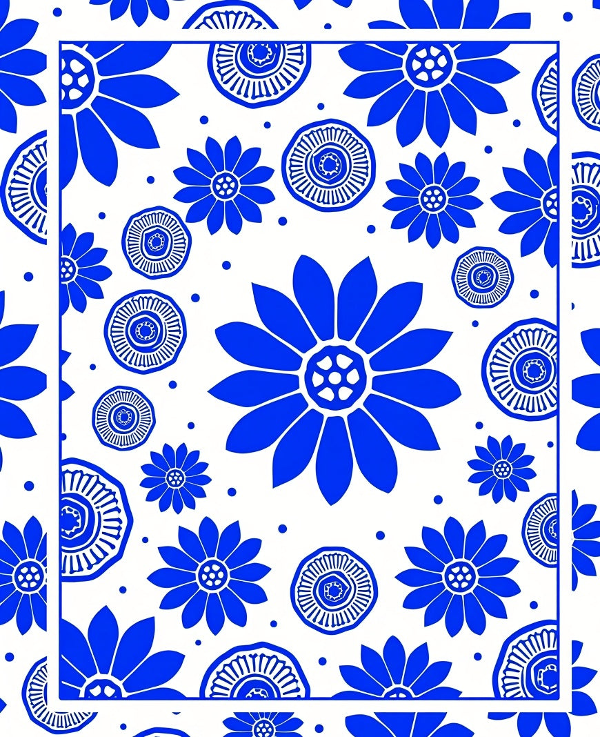 Bold Blue Floral Pattern Design Rug