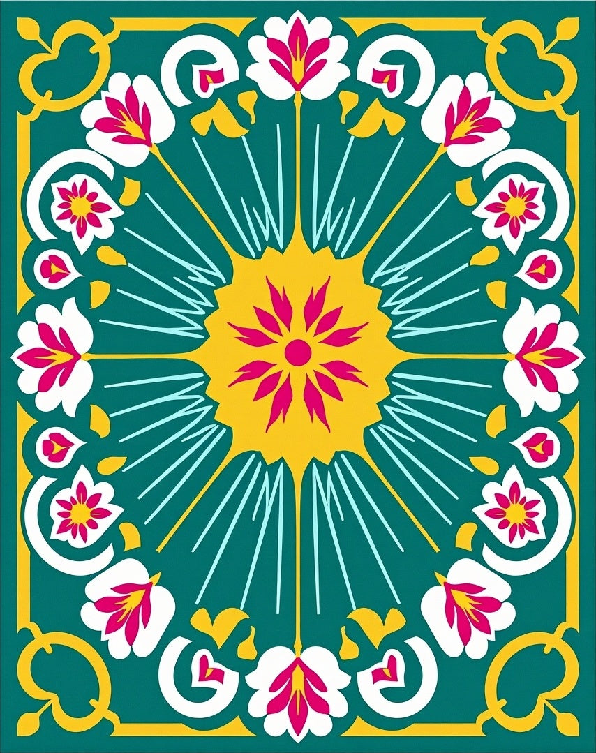 Floral burst and petal pattern Rug