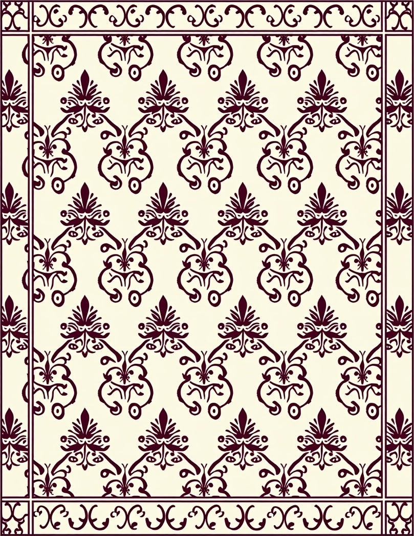 Ornate Damask Patterned Burgundy Design Rug