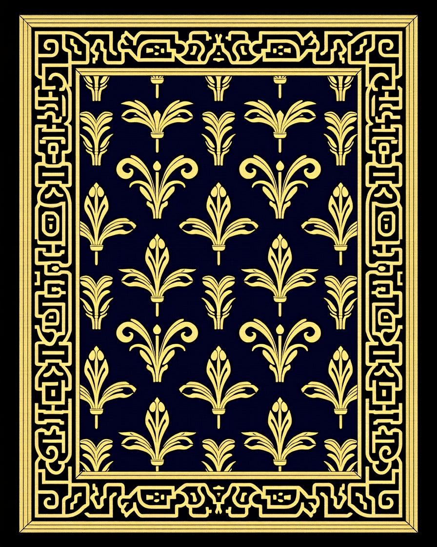 Ornate Gold Floral Pattern Rug