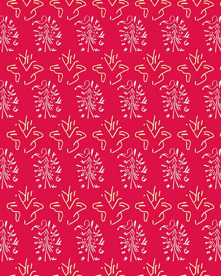 Crimson White Yellow Abstract Branch Rug