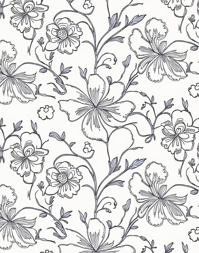 Delicate Floral Vine Sketch Design Rug