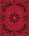 Elegant Black Floral Frame Red Print Rug