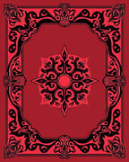 Elegant Black Floral Frame Red Print Rug