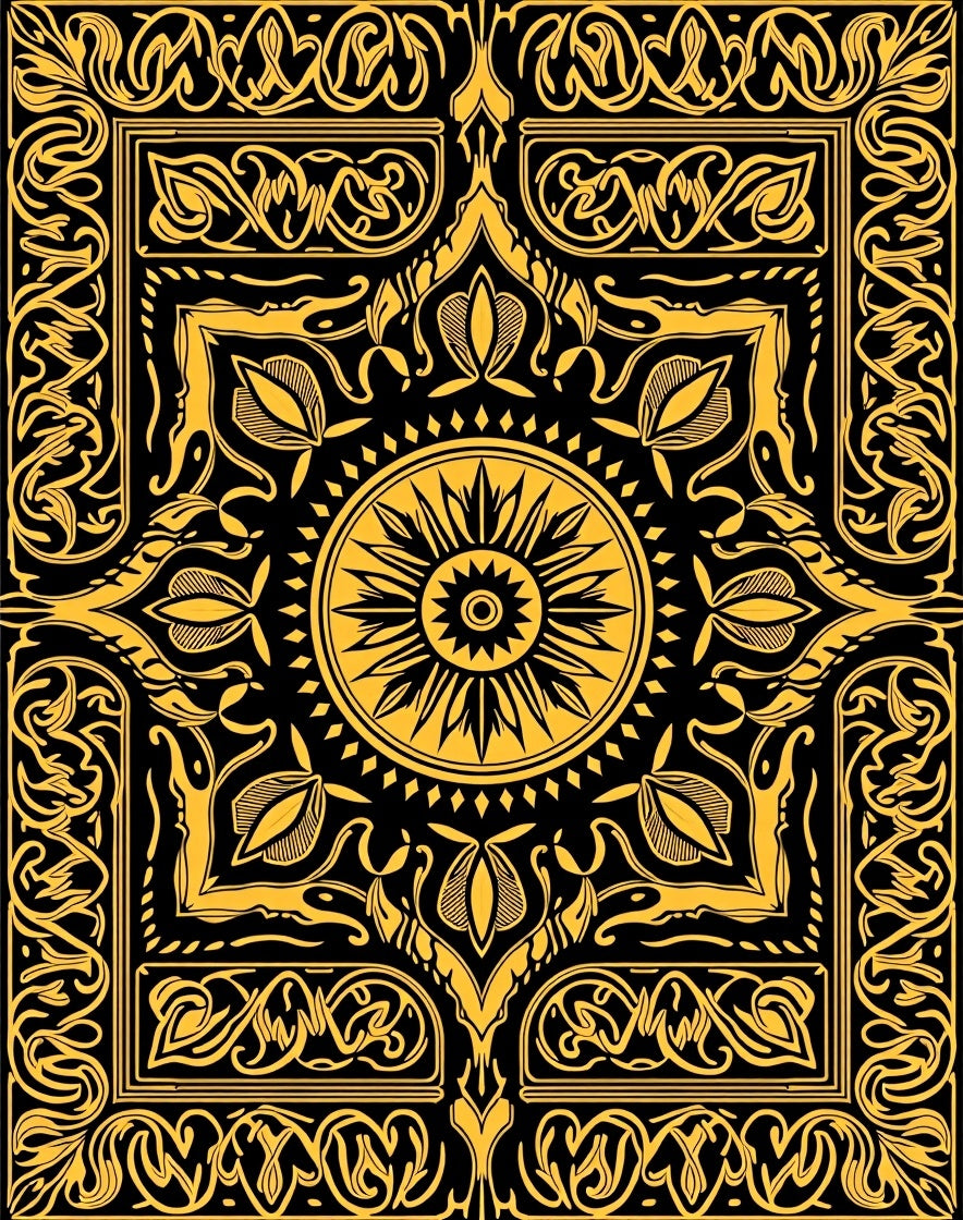 Golden Floral Medallion Patterned Rug