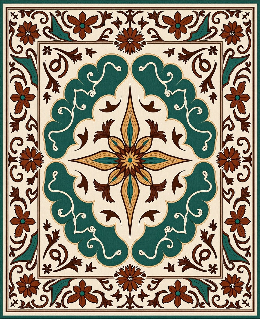 Floral Swirl Inspired Medallion Rug
