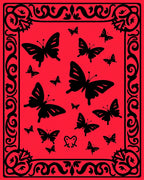 Black Butterfly Patterned Red Rug