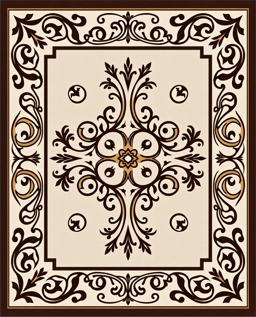 Classic Scrollwork Brown Cream Design Rug