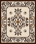 Classic Scrollwork Brown Cream Design Rug