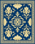 Classic Blue Gold Floral Damask Rug