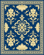 Classic Blue Gold Floral Damask Rug
