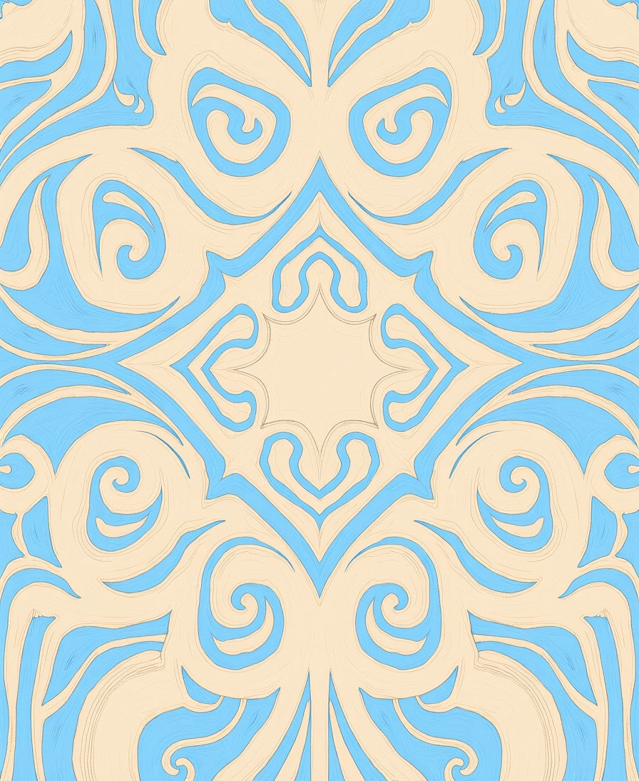 Elegant Blue Swirl Pattern Tile Rug