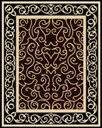 Ornate Scrollwork Black Beige Design Rug