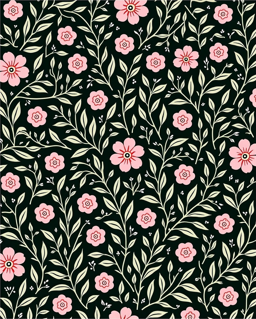 Vintage Pink Floral Vine Pattern Rug