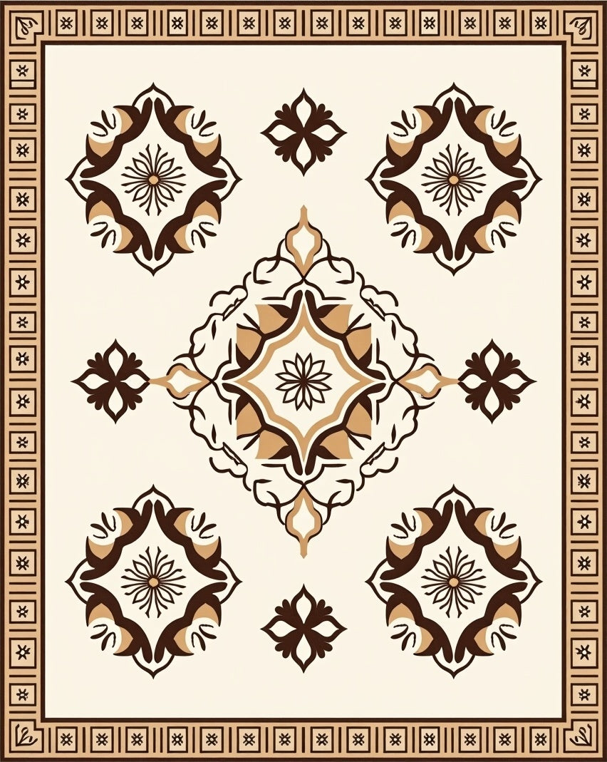 Elegant Tan and Brown Floral Pattern Rug