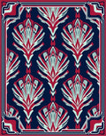 Decorative Fan Pattern Navy Red Rug