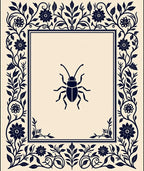 Dark Floral Insect Border Design Rug