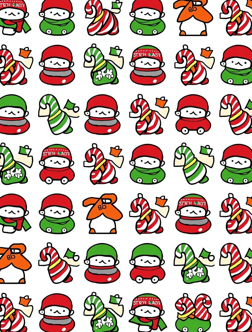 Festive Red Green Character Candy Cane Ensemble Rug