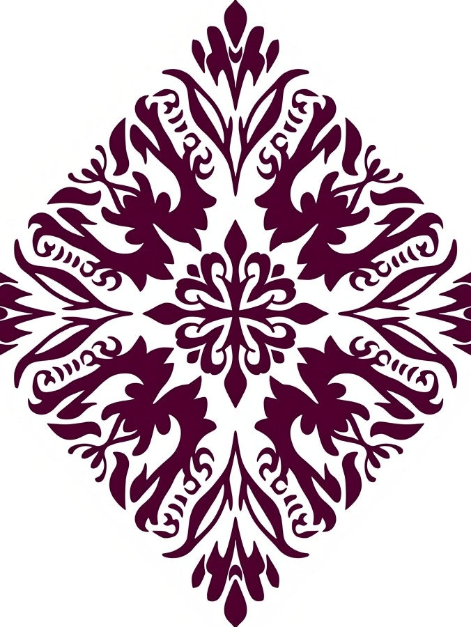 Ornate Burgundy Floral Damask Rug