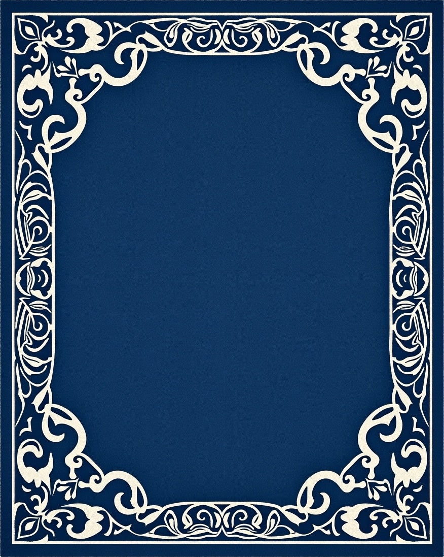 Classic Blue White Floral Border Rug