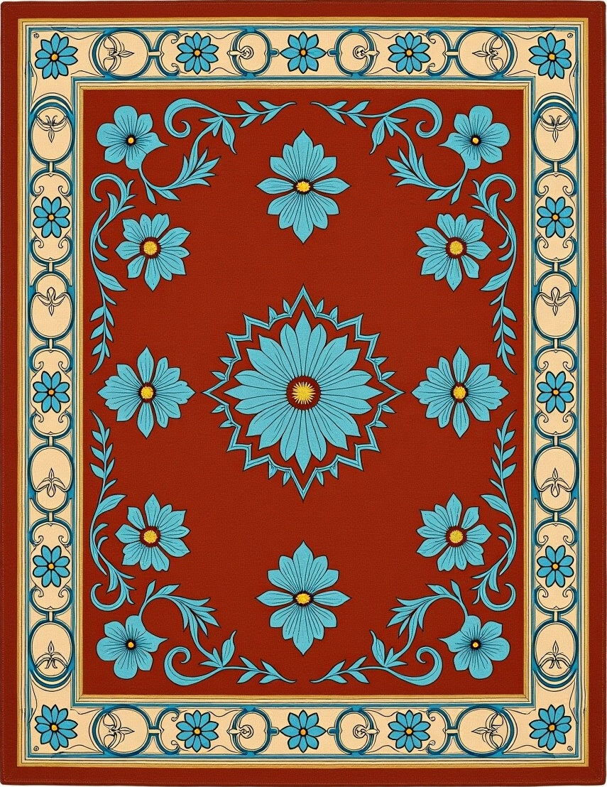 Terracotta Floral Swirl Motif Rug