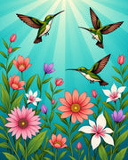 Vibrant Hummingbirds Floral Garden Design Rug