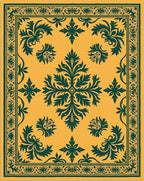 Golden Yellow Teal Floral Scroll Rug