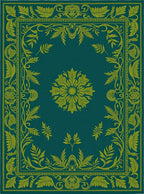 Elegant Teal Gold Floral Border Rug