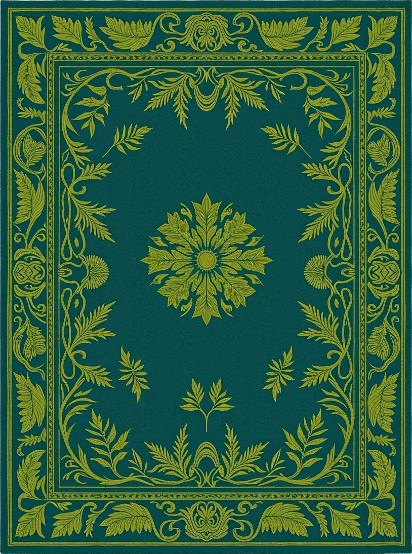 Elegant Teal Gold Floral Border Rug