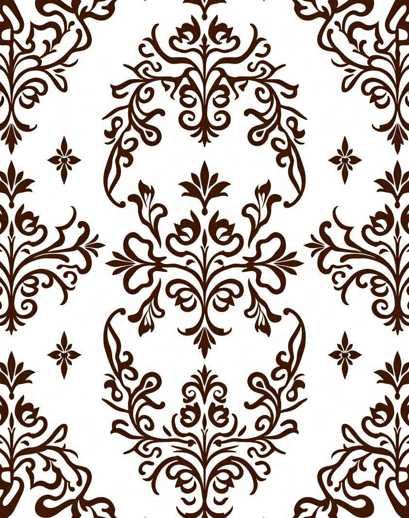 Dark Brown Floral Damask Pattern Rug