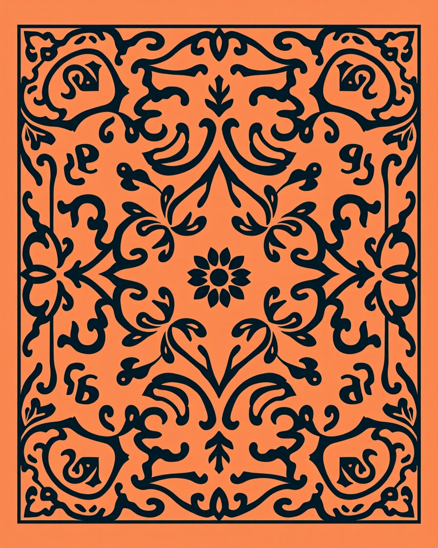 Ornate Floral Patterned Orange Rug
