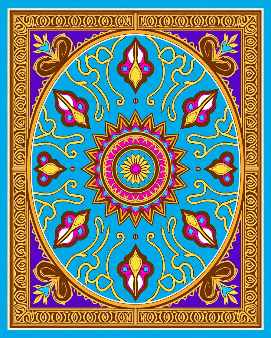 Vibrant Floral Medallion Geometric Design Rich Rug