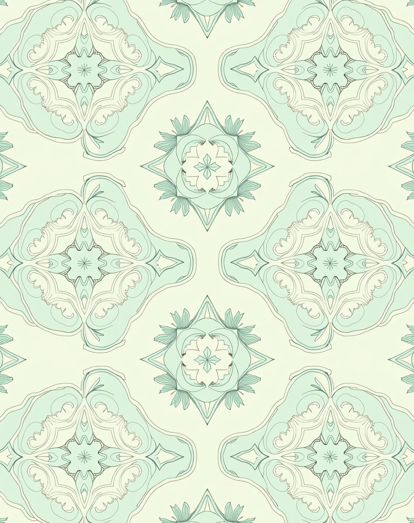 Soft Aqua Floral Mandala Pattern Rug