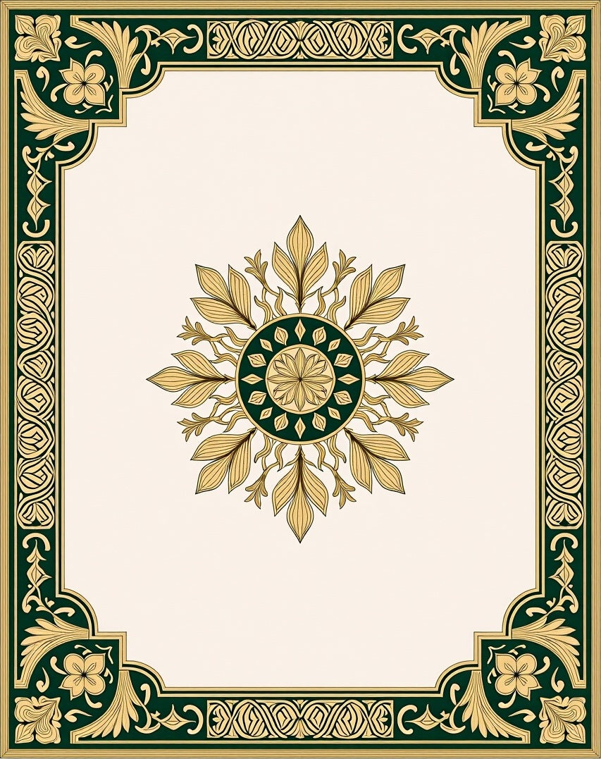 Elegant Floral Medallion Border Design Rug