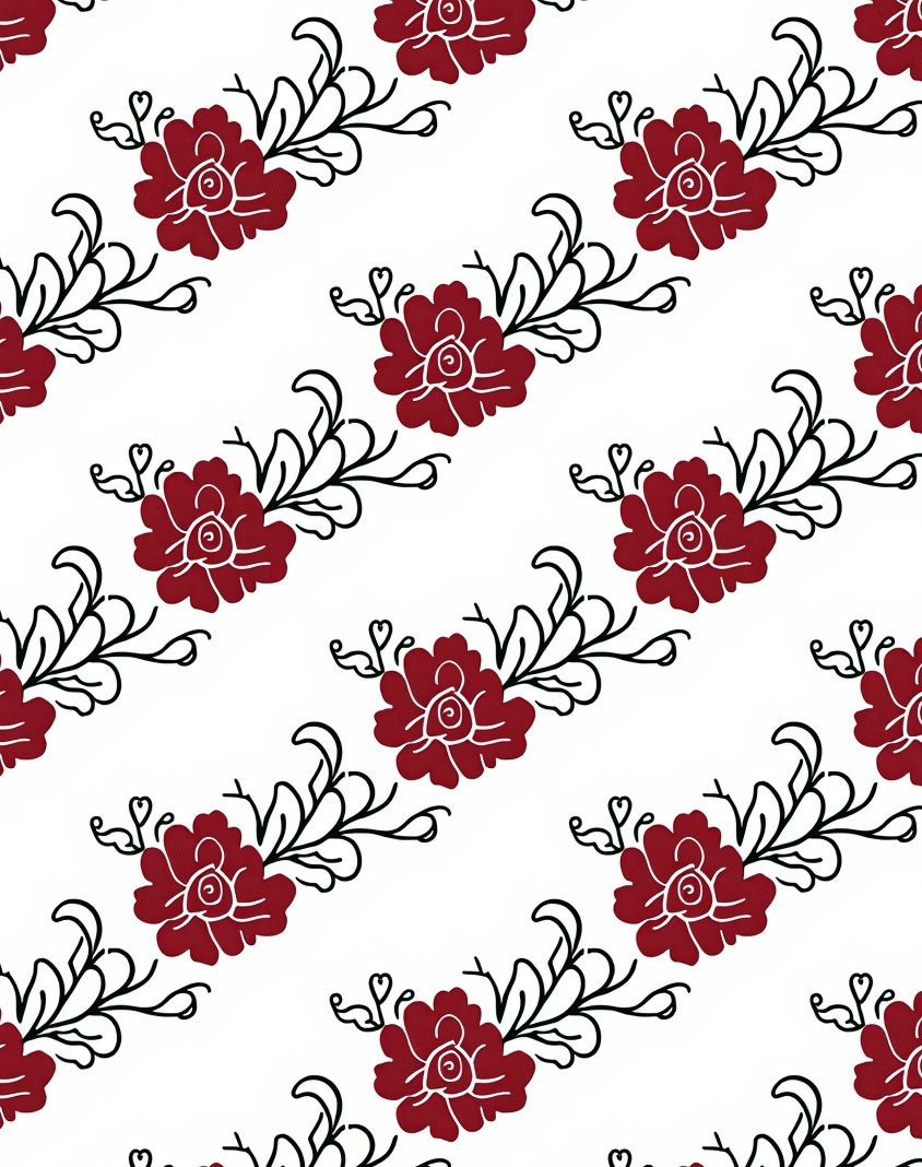 Deep Red Floral Vine Pattern Rug