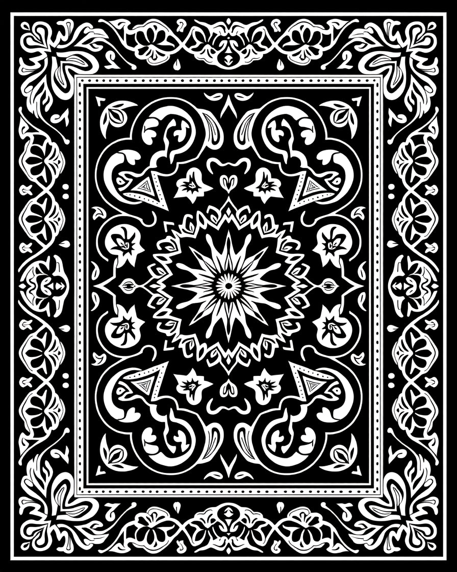 Traditional Black White Floral Medallion Rug