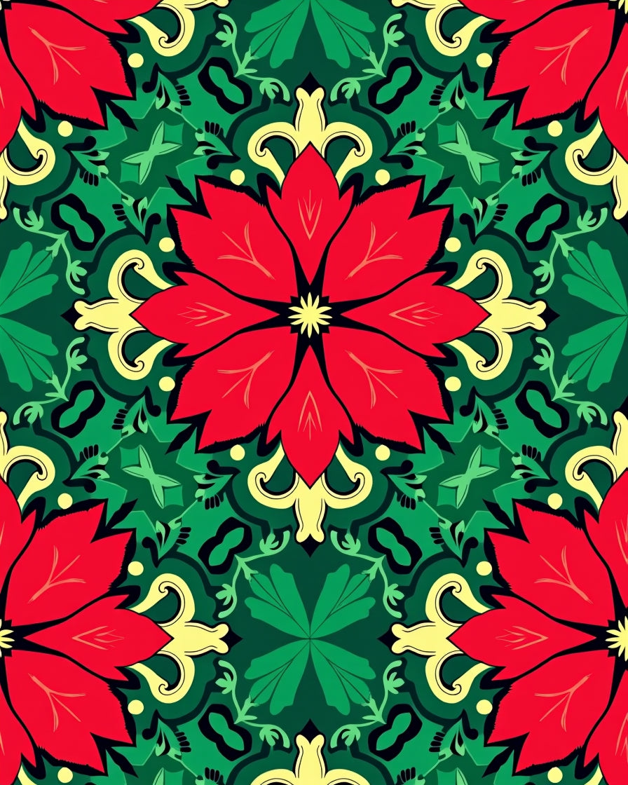 Vibrant Red Floral Emerald Medallion Rug