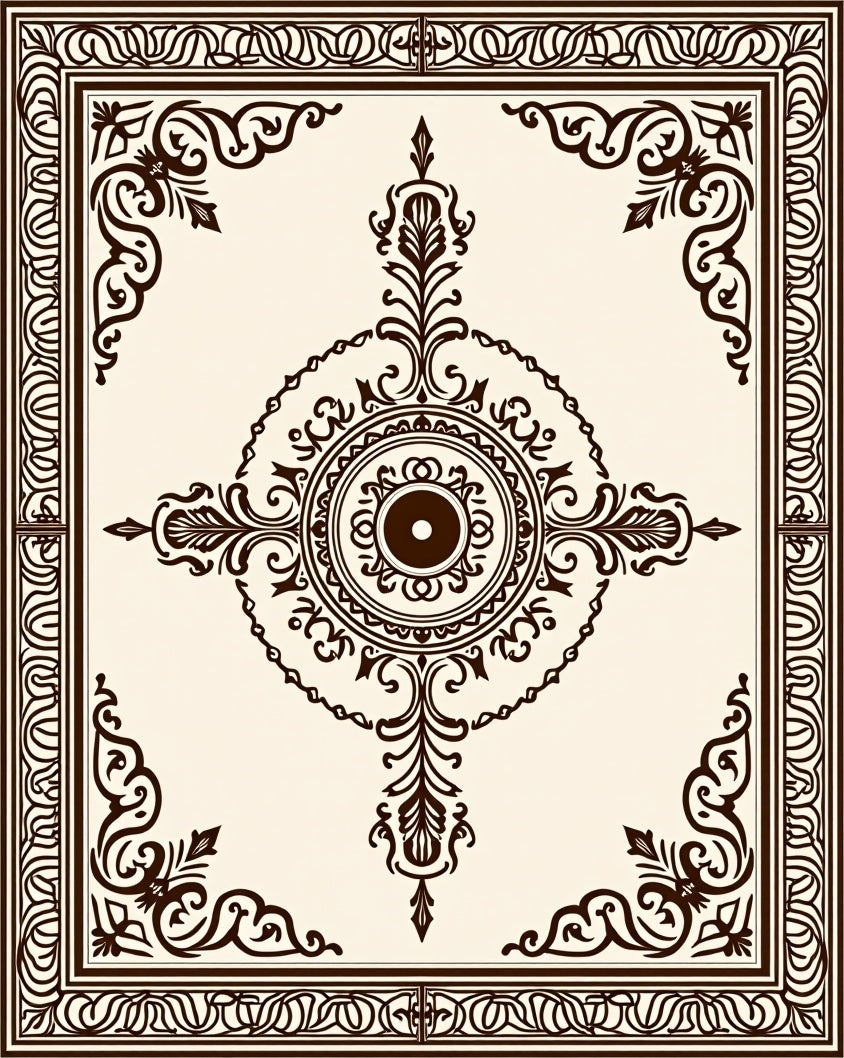 Dark Brown Ornate Scrollwork Design Rug