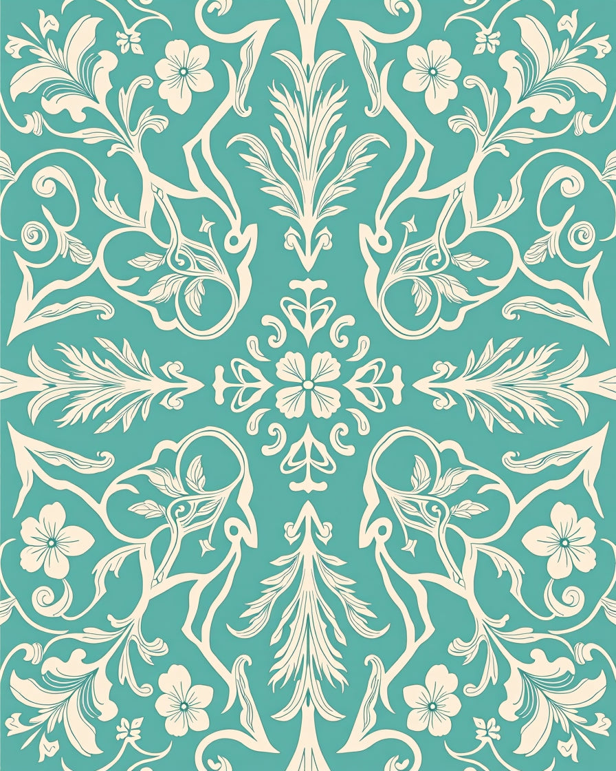 Teal Floral Vine Pattern Rug