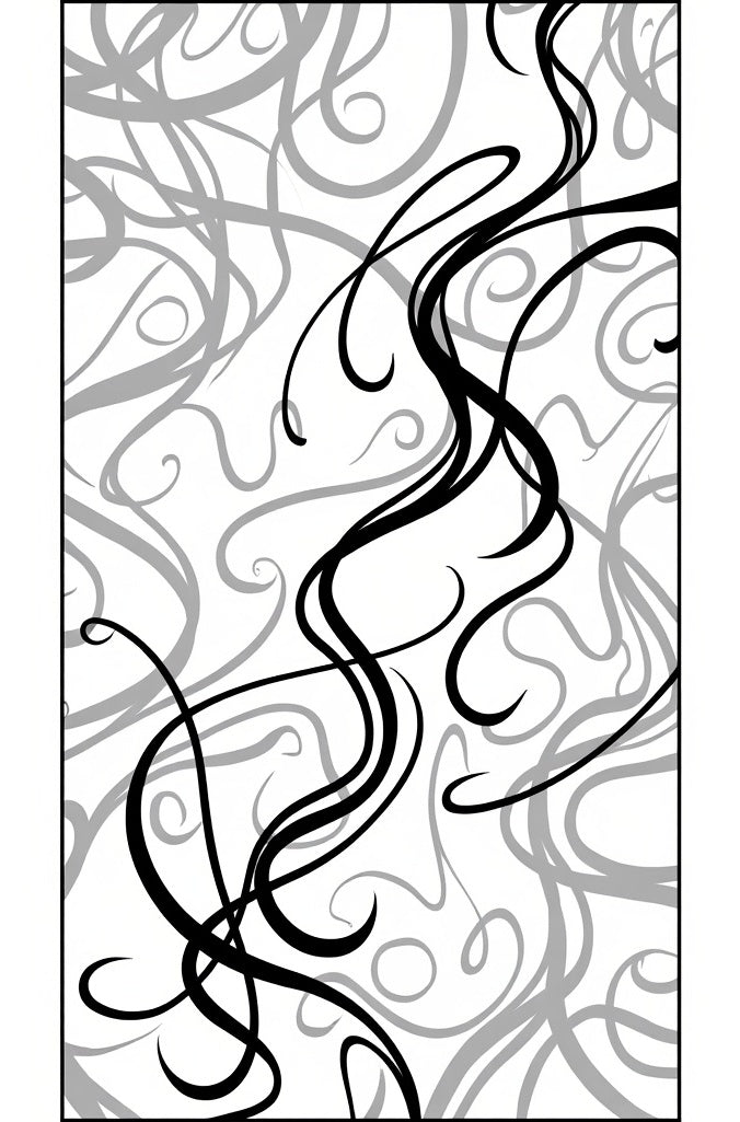 Abstract Black Swirls Grey Lines Rug