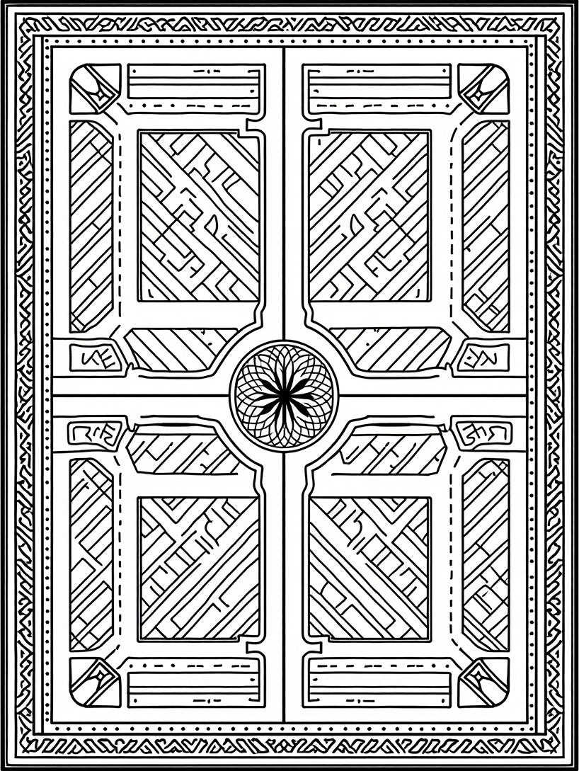 Abstract Geometric Maze Line Art Rug