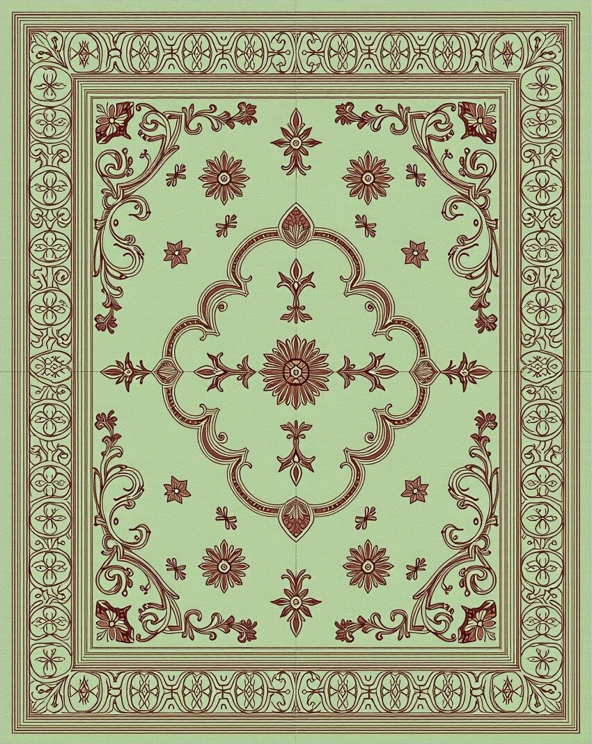 Ornate Swirl Floral Border Design Rug