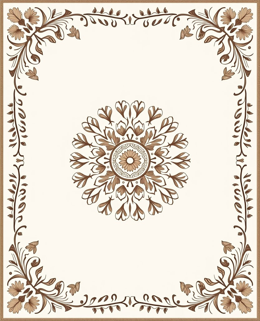Brown floral mandala and border design Rug