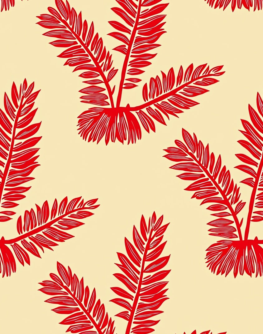 Red Leaf Patterned Modern Design Rug